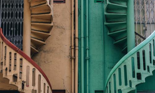 pink and green staircase