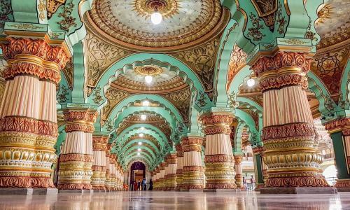 turquoise and coral grand building